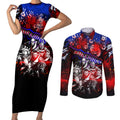 Step Into Horror Domain Bulldogs Football Couples Matching Short Sleeve Bodycon Dress and Long Sleeve Button Shirt Halloween Horror Movie Characters - Aussie Hoodie