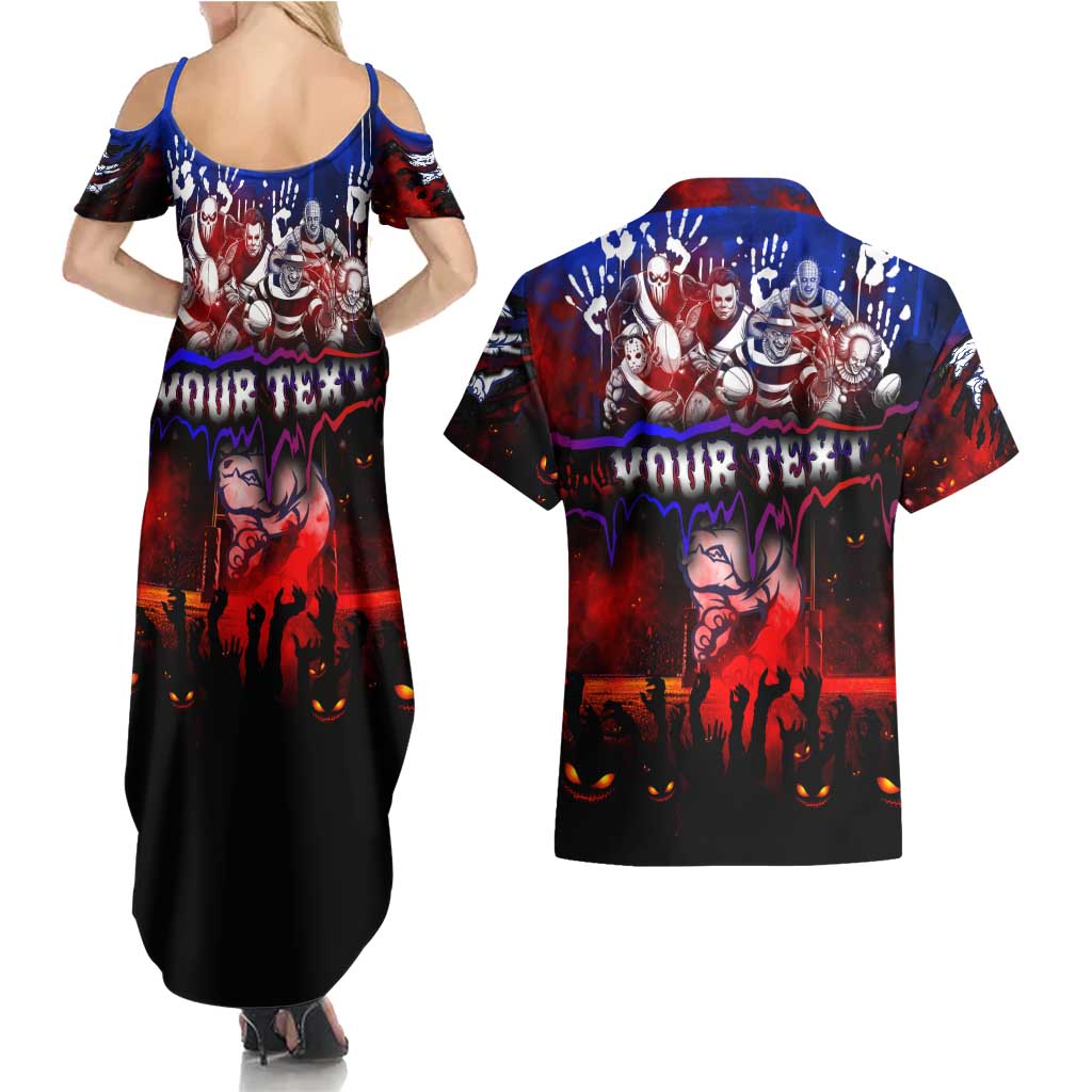 Step Into Horror Domain Bulldogs Football Couples Matching Summer Maxi Dress and Hawaiian Shirt Halloween Horror Movie Characters - Aussie Hoodie