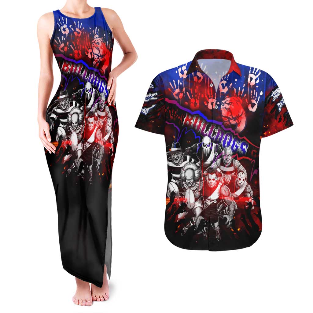 Step Into Horror Domain Bulldogs Football Couples Matching Tank Maxi Dress and Hawaiian Shirt Halloween Horror Movie Characters - Aussie Hoodie