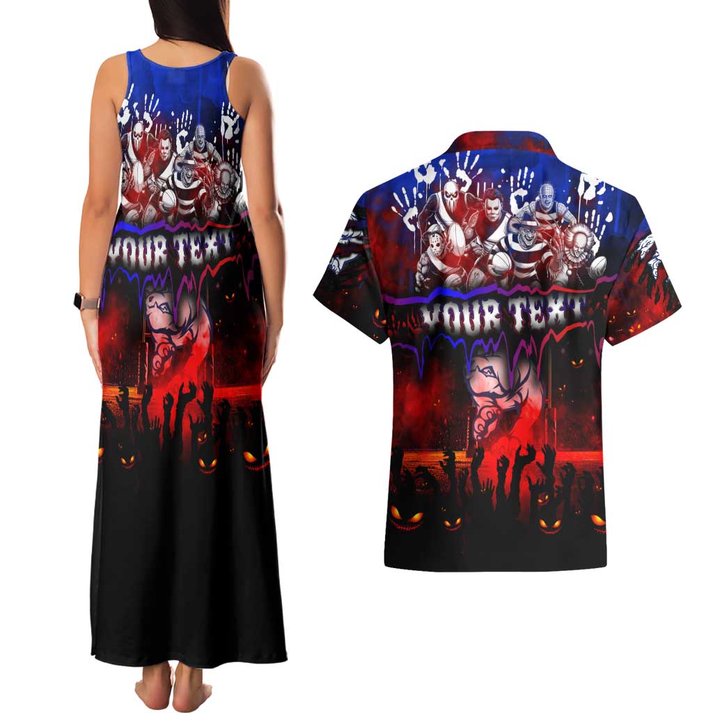 Step Into Horror Domain Bulldogs Football Couples Matching Tank Maxi Dress and Hawaiian Shirt Halloween Horror Movie Characters - Aussie Hoodie