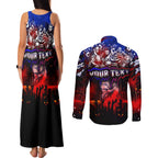 Step Into Horror Domain Bulldogs Football Couples Matching Tank Maxi Dress and Long Sleeve Button Shirt Halloween Horror Movie Characters - Aussie Hoodie