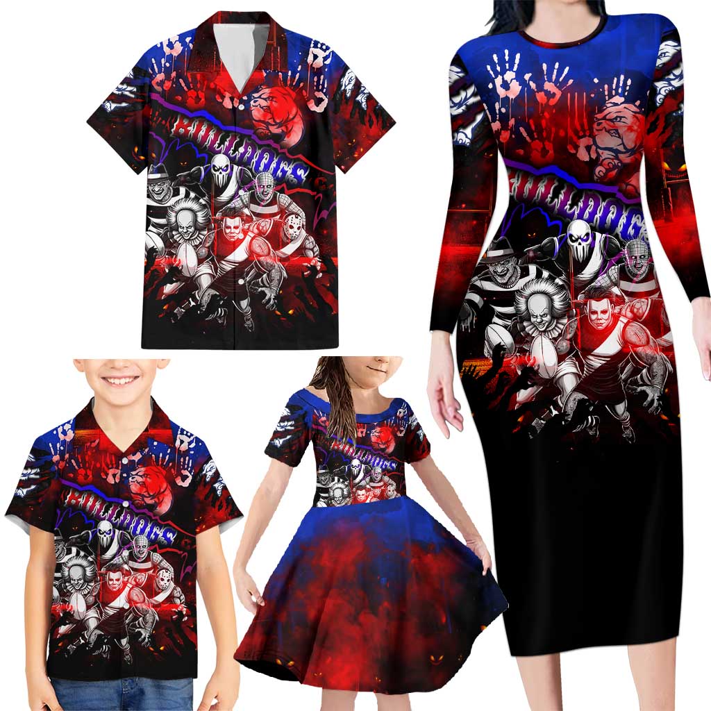 Step Into Horror Domain Bulldogs Football Family Matching Long Sleeve Bodycon Dress and Hawaiian Shirt Halloween Horror Movie Characters - Aussie Hoodie