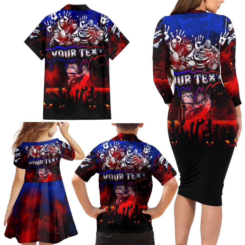 Step Into Horror Domain Bulldogs Football Family Matching Long Sleeve Bodycon Dress and Hawaiian Shirt Halloween Horror Movie Characters - Aussie Hoodie