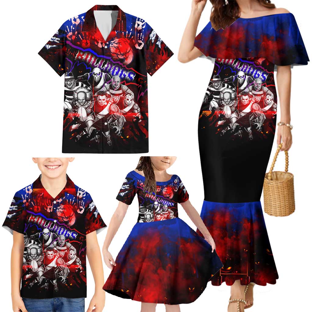 Step Into Horror Domain Bulldogs Football Family Matching Mermaid Dress and Hawaiian Shirt Halloween Horror Movie Characters - Aussie Hoodie