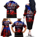 Step Into Horror Domain Bulldogs Football Family Matching Off The Shoulder Long Sleeve Dress and Hawaiian Shirt Halloween Horror Movie Characters - Aussie Hoodie