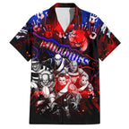 Step Into Horror Domain Bulldogs Football Family Matching Off The Shoulder Long Sleeve Dress and Hawaiian Shirt Halloween Horror Movie Characters - Aussie Hoodie