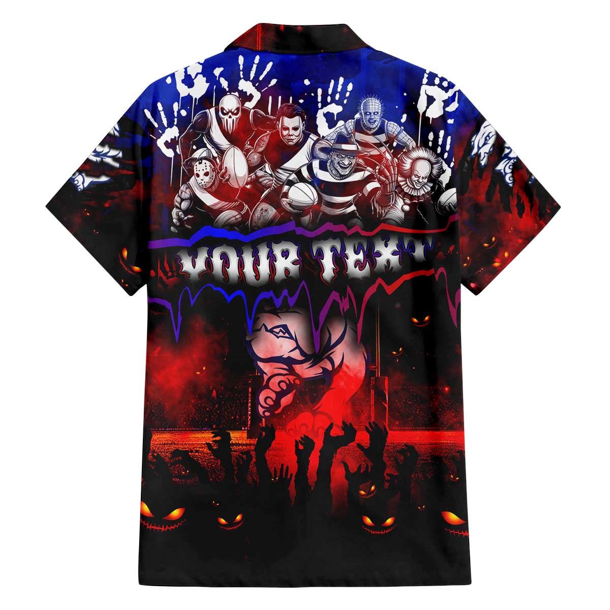 Step Into Horror Domain Bulldogs Football Family Matching Off The Shoulder Long Sleeve Dress and Hawaiian Shirt Halloween Horror Movie Characters - Aussie Hoodie