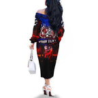 Step Into Horror Domain Bulldogs Football Family Matching Off The Shoulder Long Sleeve Dress and Hawaiian Shirt Halloween Horror Movie Characters - Aussie Hoodie