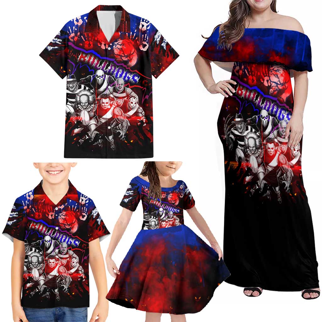 Step Into Horror Domain Bulldogs Football Family Matching Off Shoulder Maxi Dress and Hawaiian Shirt Halloween Horror Movie Characters - Aussie Hoodie