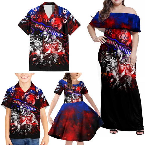 Step Into Horror Domain Bulldogs Football Family Matching Off Shoulder Maxi Dress and Hawaiian Shirt Halloween Horror Movie Characters - Aussie Hoodie