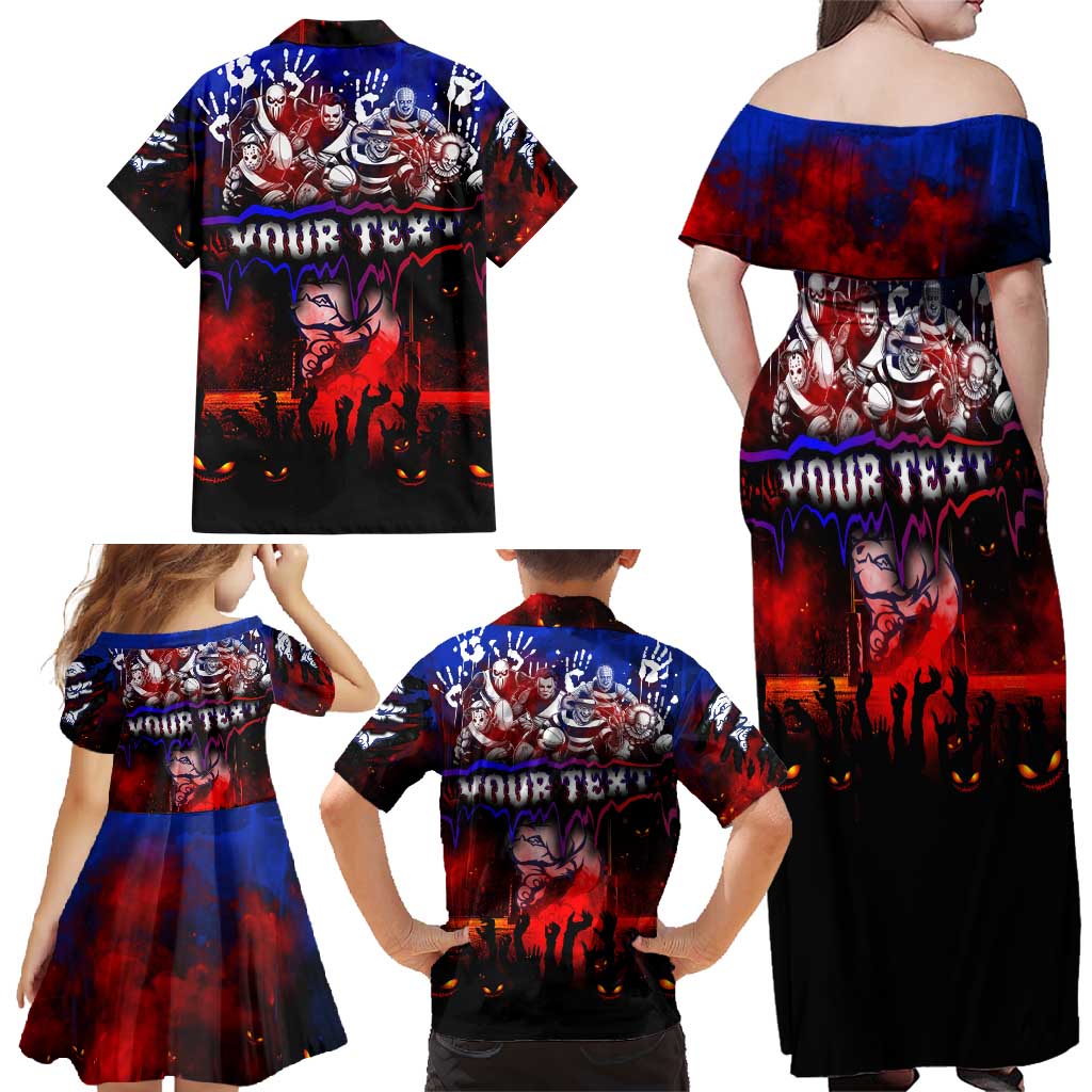 Step Into Horror Domain Bulldogs Football Family Matching Off Shoulder Maxi Dress and Hawaiian Shirt Halloween Horror Movie Characters - Aussie Hoodie