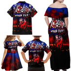 Step Into Horror Domain Bulldogs Football Family Matching Off Shoulder Maxi Dress and Hawaiian Shirt Halloween Horror Movie Characters - Aussie Hoodie