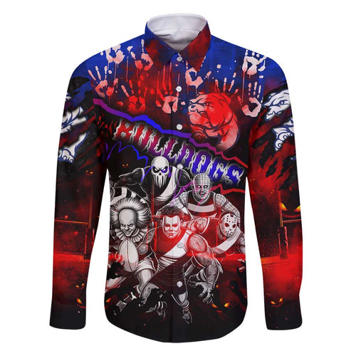 Step Into Horror Domain Bulldogs Football Family Matching Off Shoulder Maxi Dress and Hawaiian Shirt Halloween Horror Movie Characters - Aussie Hoodie