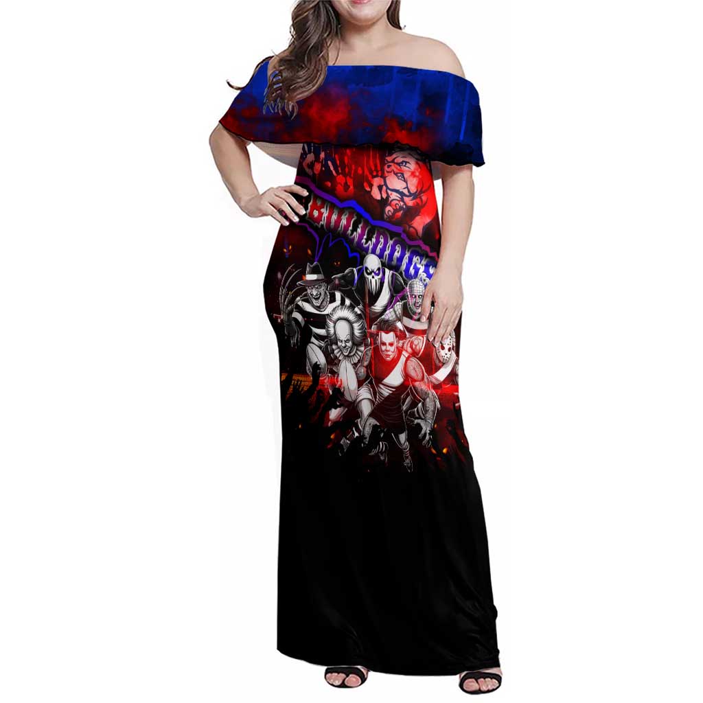 Step Into Horror Domain Bulldogs Football Family Matching Off Shoulder Maxi Dress and Hawaiian Shirt Halloween Horror Movie Characters - Aussie Hoodie