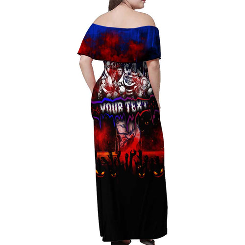 Step Into Horror Domain Bulldogs Football Family Matching Off Shoulder Maxi Dress and Hawaiian Shirt Halloween Horror Movie Characters - Aussie Hoodie