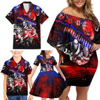 Step Into Horror Domain Bulldogs Football Family Matching Off Shoulder Short Dress and Hawaiian Shirt Halloween Horror Movie Characters - Aussie Hoodie