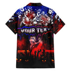 Step Into Horror Domain Bulldogs Football Family Matching Off Shoulder Short Dress and Hawaiian Shirt Halloween Horror Movie Characters - Aussie Hoodie