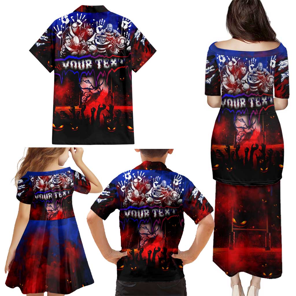 Step Into Horror Domain Bulldogs Football Family Matching Puletasi and Hawaiian Shirt Halloween Horror Movie Characters - Aussie Hoodie