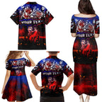 Step Into Horror Domain Bulldogs Football Family Matching Puletasi and Hawaiian Shirt Halloween Horror Movie Characters - Aussie Hoodie