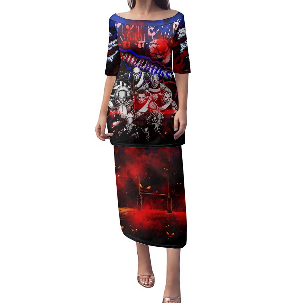 Step Into Horror Domain Bulldogs Football Family Matching Puletasi and Hawaiian Shirt Halloween Horror Movie Characters - Aussie Hoodie