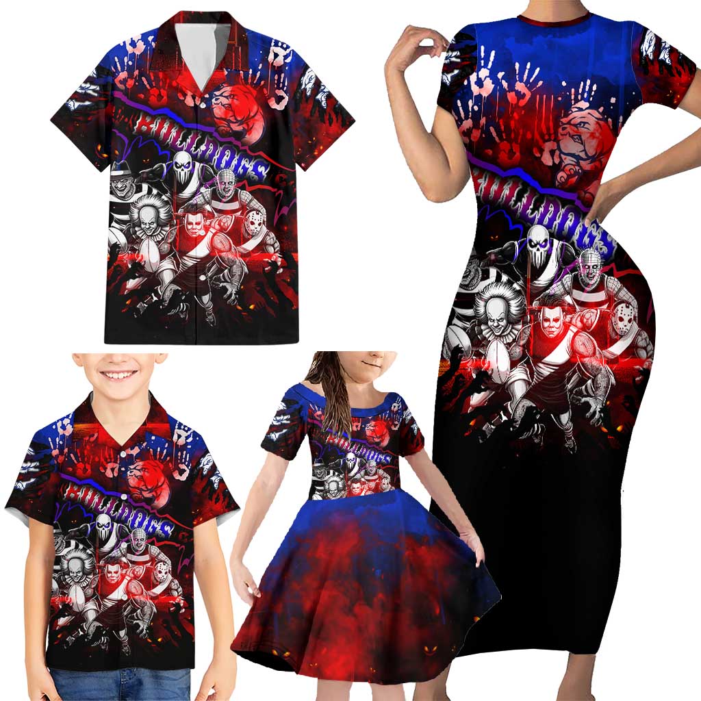 Step Into Horror Domain Bulldogs Football Family Matching Short Sleeve Bodycon Dress and Hawaiian Shirt Halloween Horror Movie Characters - Aussie Hoodie