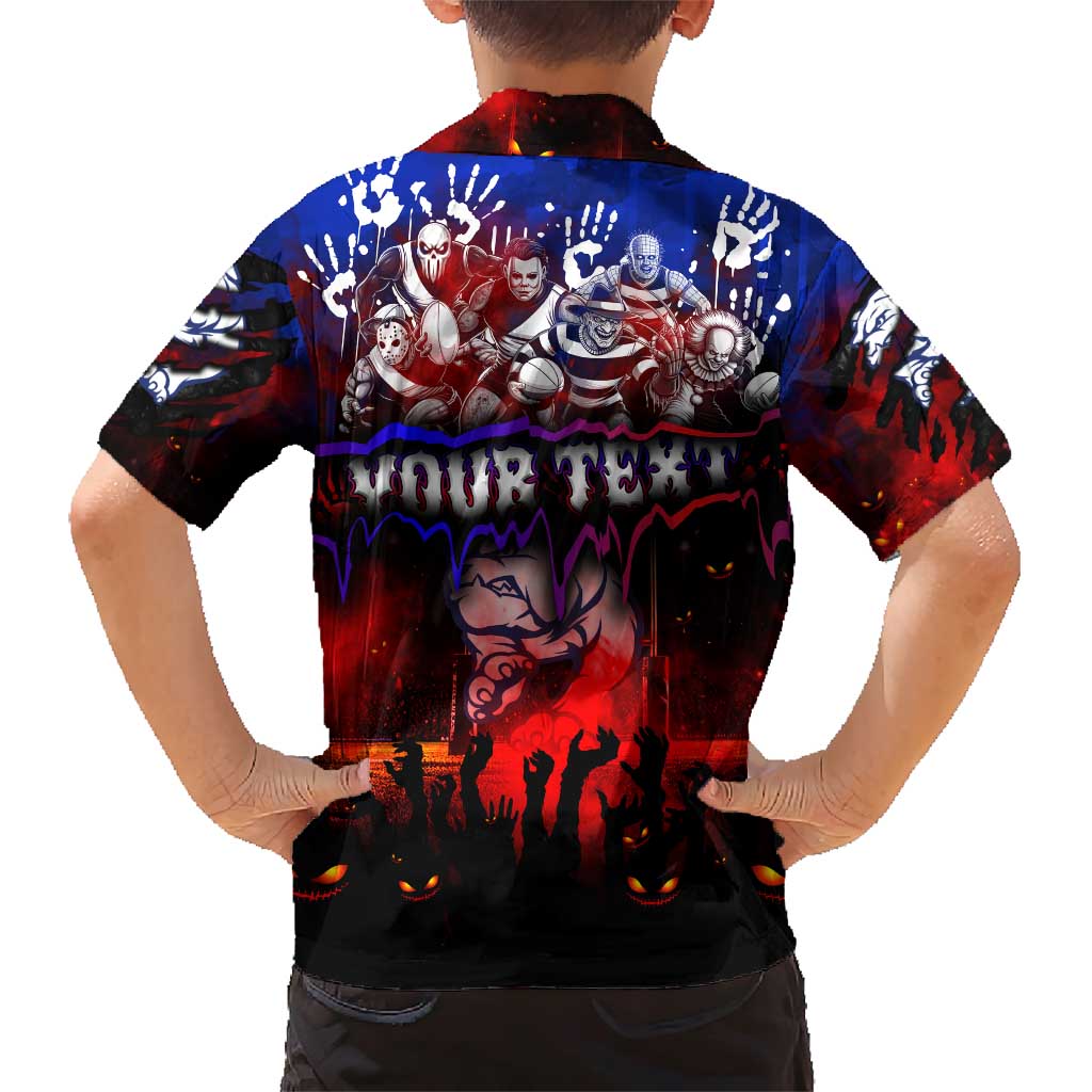 Step Into Horror Domain Bulldogs Football Family Matching Short Sleeve Bodycon Dress and Hawaiian Shirt Halloween Horror Movie Characters - Aussie Hoodie