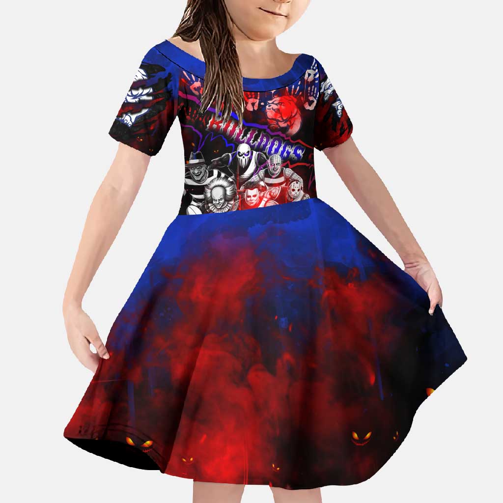 Step Into Horror Domain Bulldogs Football Family Matching Short Sleeve Bodycon Dress and Hawaiian Shirt Halloween Horror Movie Characters - Aussie Hoodie