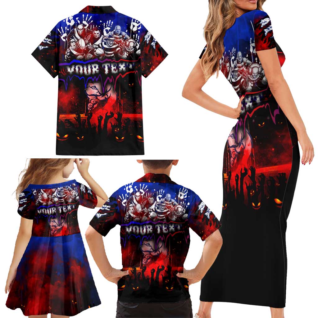Step Into Horror Domain Bulldogs Football Family Matching Short Sleeve Bodycon Dress and Hawaiian Shirt Halloween Horror Movie Characters - Aussie Hoodie