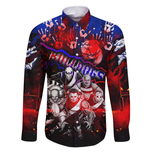Step Into Horror Domain Bulldogs Football Family Matching Short Sleeve Bodycon Dress and Hawaiian Shirt Halloween Horror Movie Characters - Aussie Hoodie