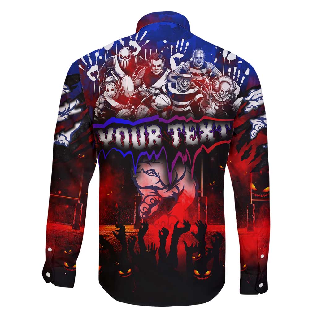 Step Into Horror Domain Bulldogs Football Family Matching Short Sleeve Bodycon Dress and Hawaiian Shirt Halloween Horror Movie Characters - Aussie Hoodie