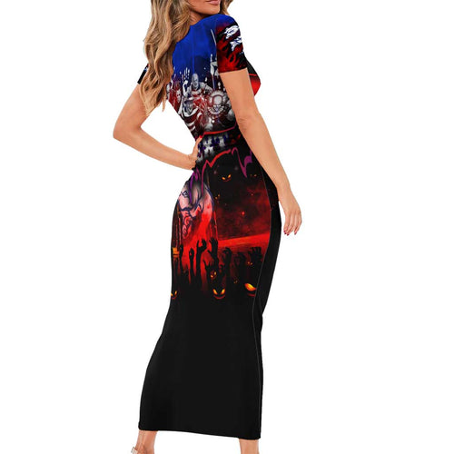 Step Into Horror Domain Bulldogs Football Family Matching Short Sleeve Bodycon Dress and Hawaiian Shirt Halloween Horror Movie Characters - Aussie Hoodie