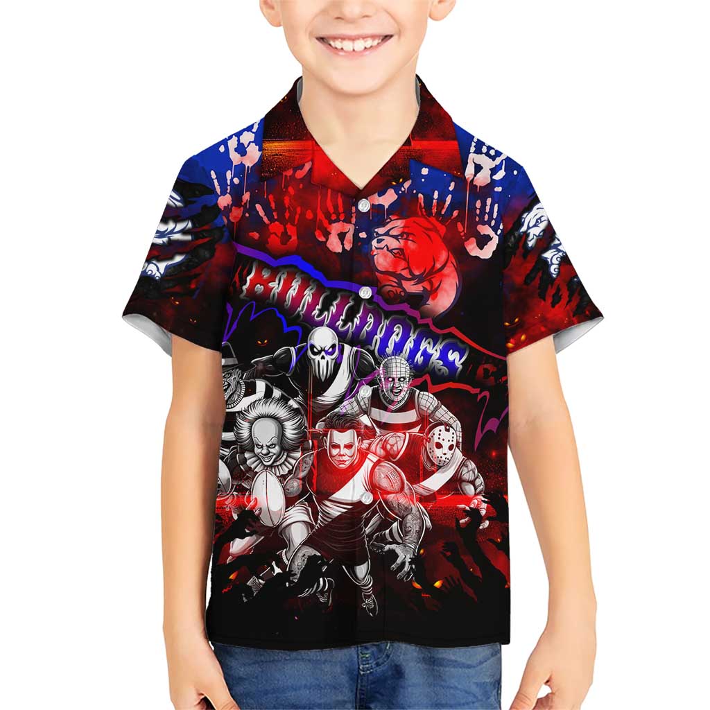 Step Into Horror Domain Bulldogs Football Family Matching Short Sleeve Bodycon Dress and Hawaiian Shirt Halloween Horror Movie Characters - Aussie Hoodie