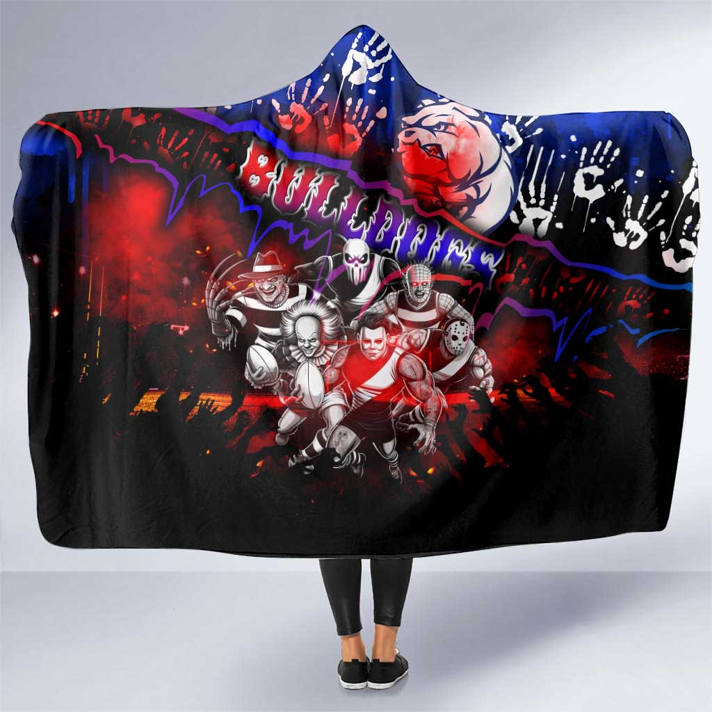 Step Into Horror Domain Bulldogs Football Hooded Blanket Halloween Horror Movie Characters - Aussie Hoodie