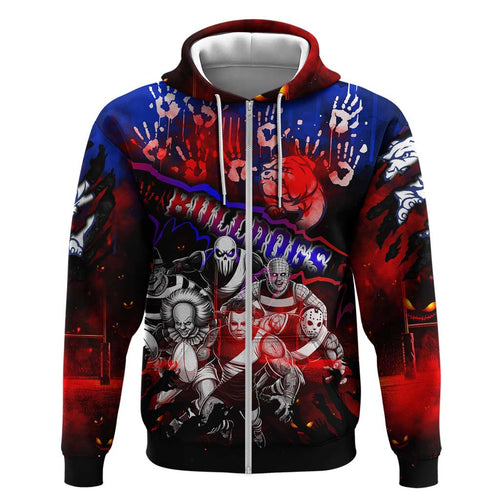 Step Into Horror Domain Bulldogs Football Hoodie Halloween Horror Movie Characters - Aussie Hoodie