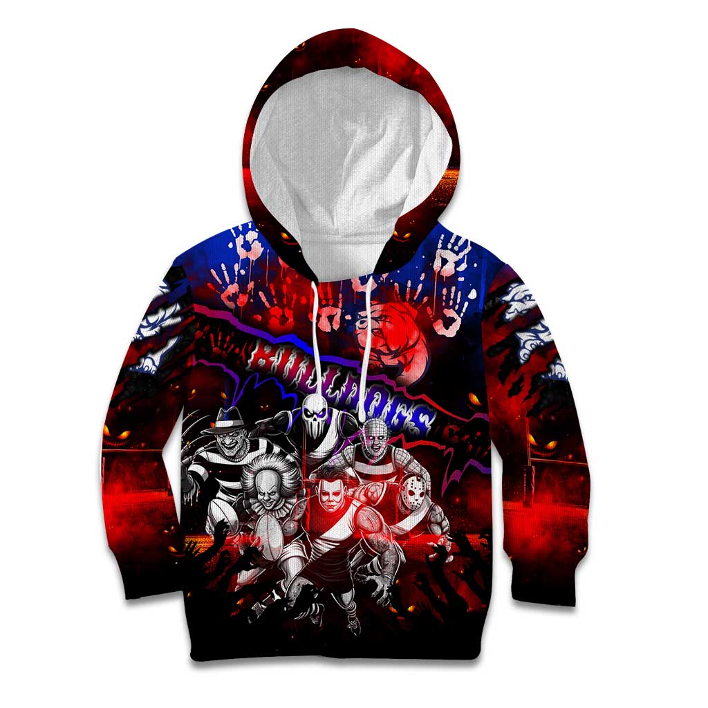 Step Into Horror Domain Bulldogs Football Kid Hoodie Halloween Horror Movie Characters - Aussie Hoodie
