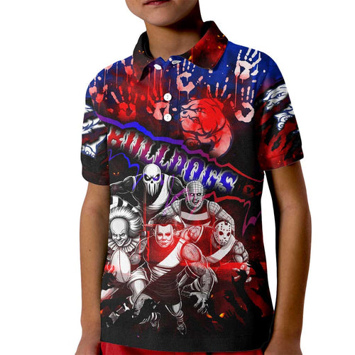 Step Into Horror Domain Bulldogs Football Kid Polo Shirt Halloween Horror Movie Characters - Aussie Hoodie