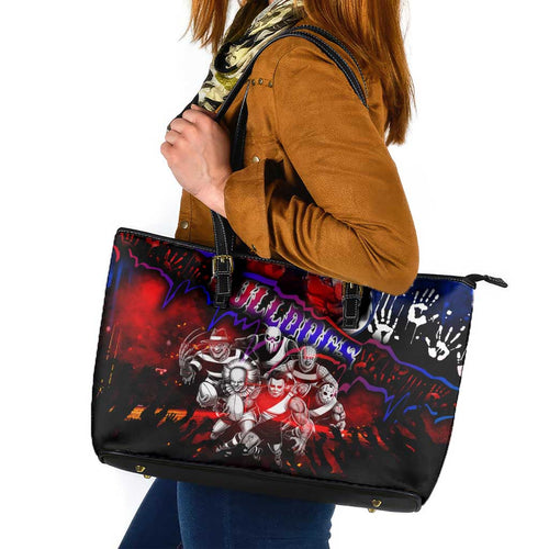 Step Into Horror Domain Bulldogs Football Leather Tote Bag Halloween Horror Movie Characters - Aussie Hoodie