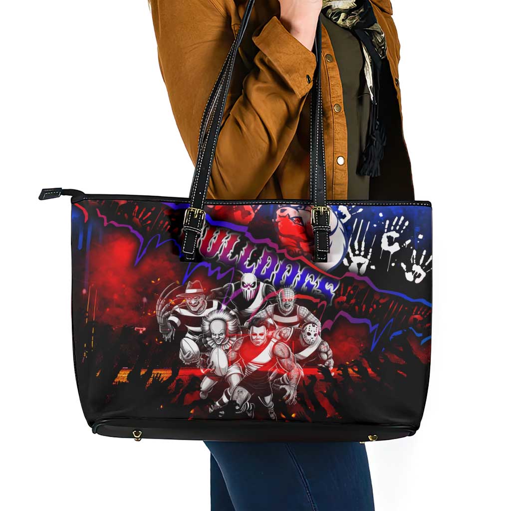 Step Into Horror Domain Bulldogs Football Leather Tote Bag Halloween Horror Movie Characters - Aussie Hoodie