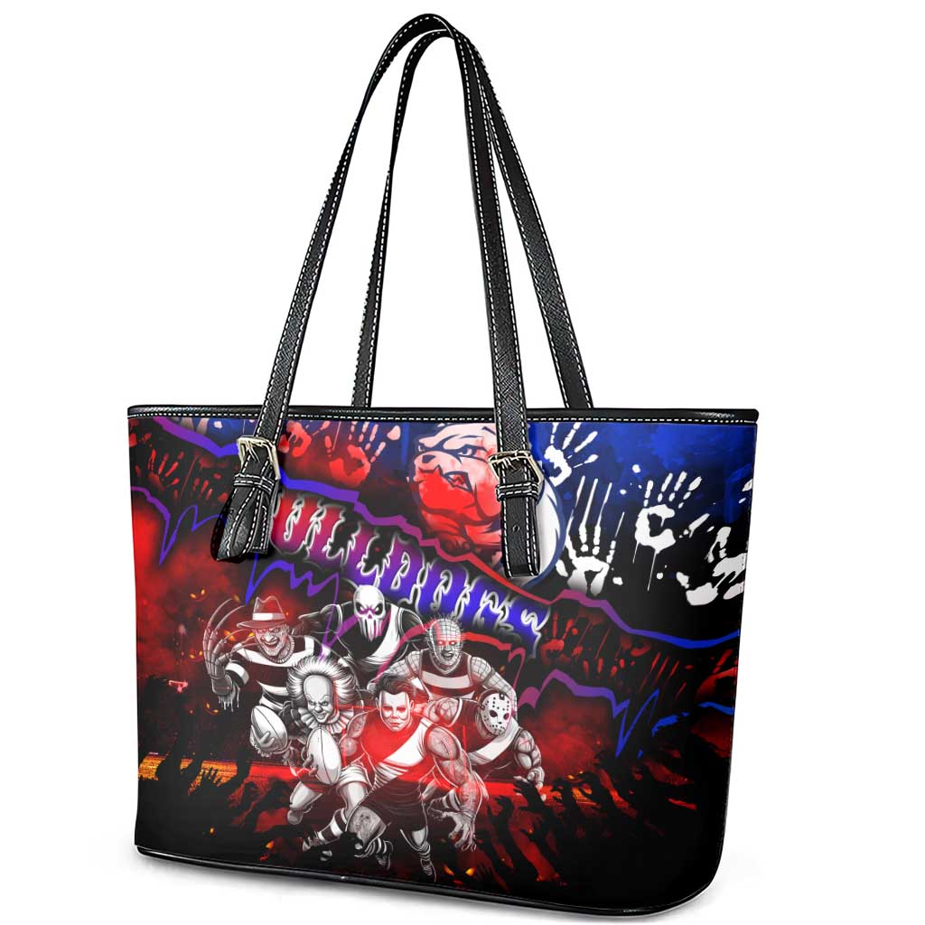 Step Into Horror Domain Bulldogs Football Leather Tote Bag Halloween Horror Movie Characters - Aussie Hoodie