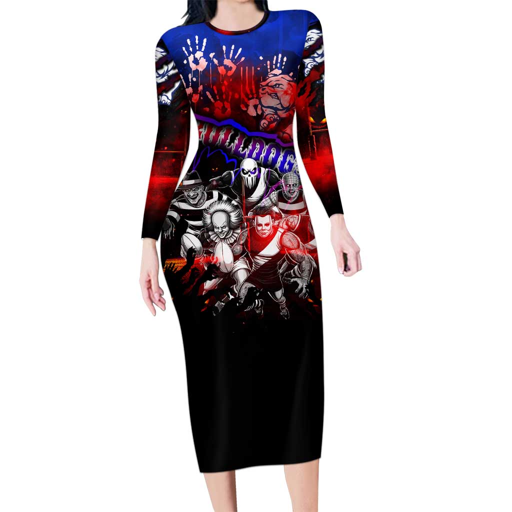Step Into Horror Domain Bulldogs Football Long Sleeve Bodycon Dress Halloween Horror Movie Characters - Aussie Hoodie