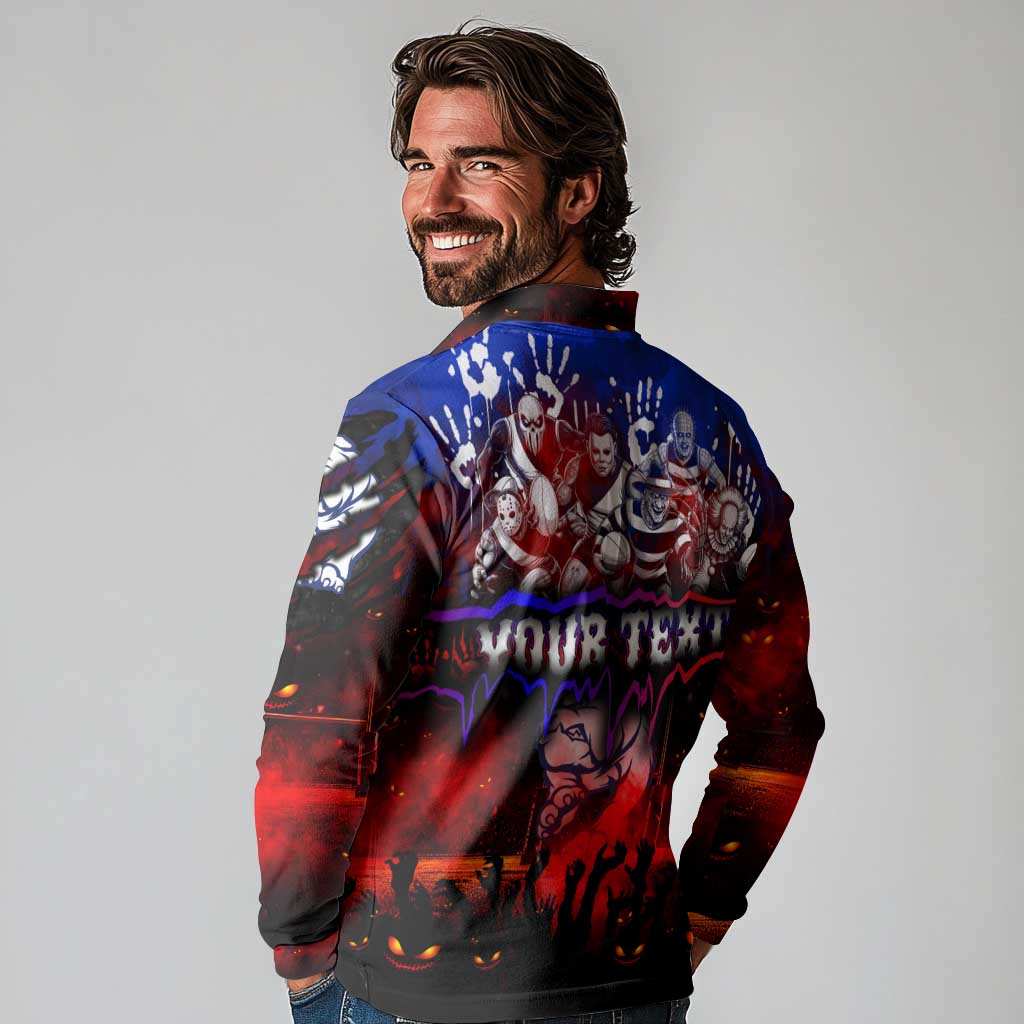 Step Into Horror Domain Bulldogs Football Long Sleeve Polo Shirt Halloween Horror Movie Characters - Aussie Hoodie
