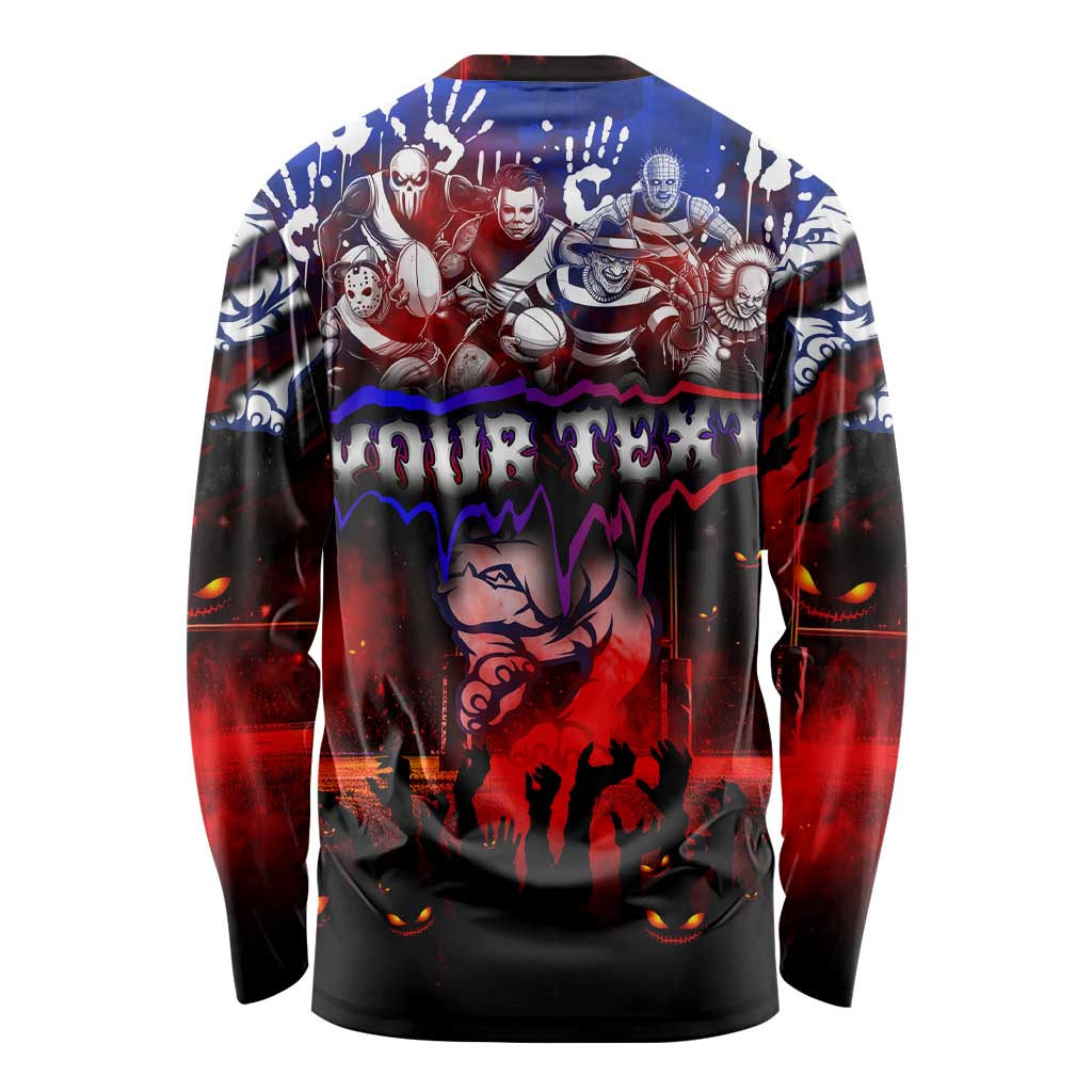 Step Into Horror Domain Bulldogs Football Long Sleeve Shirt Halloween Horror Movie Characters - Aussie Hoodie