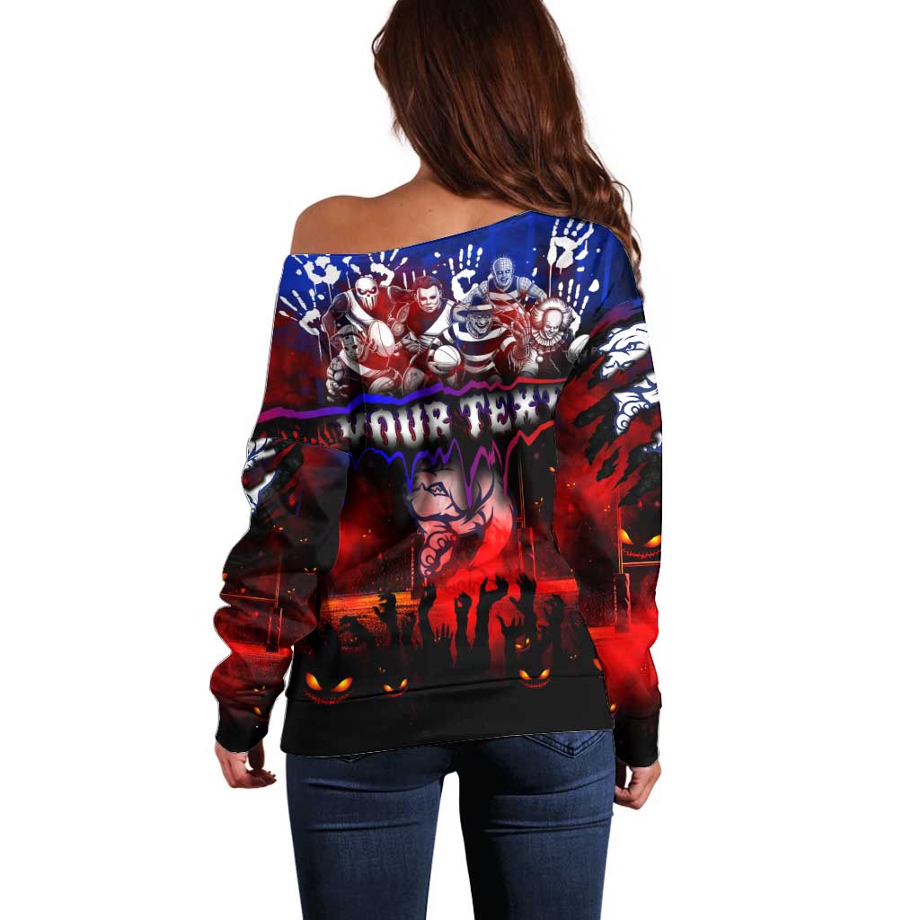 Step Into Horror Domain Bulldogs Football Off Shoulder Sweater Halloween Horror Movie Characters - Aussie Hoodie