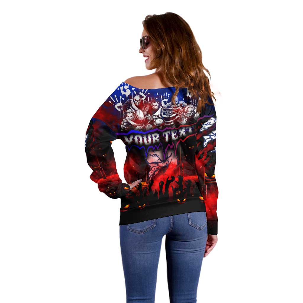 Step Into Horror Domain Bulldogs Football Off Shoulder Sweater Halloween Horror Movie Characters - Aussie Hoodie