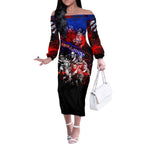 Step Into Horror Domain Bulldogs Football Off The Shoulder Long Sleeve Dress Halloween Horror Movie Characters - Aussie Hoodie