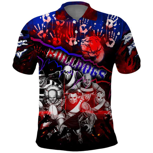 Step Into Horror Domain Bulldogs Football Polo Shirt Halloween Horror Movie Characters - Aussie Hoodie