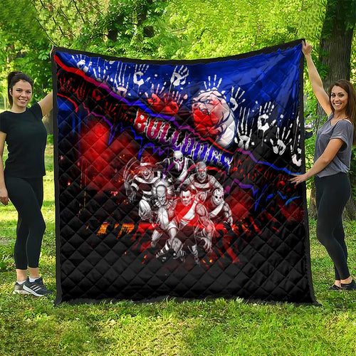 Step Into Horror Domain Bulldogs Football Quilt Halloween Horror Movie Characters - Aussie Hoodie