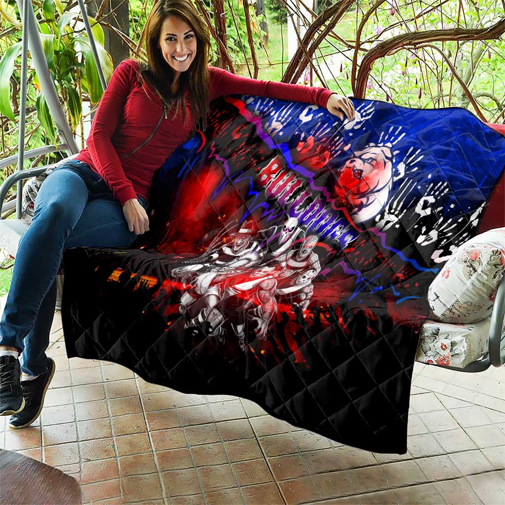 Step Into Horror Domain Bulldogs Football Quilt Halloween Horror Movie Characters - Aussie Hoodie