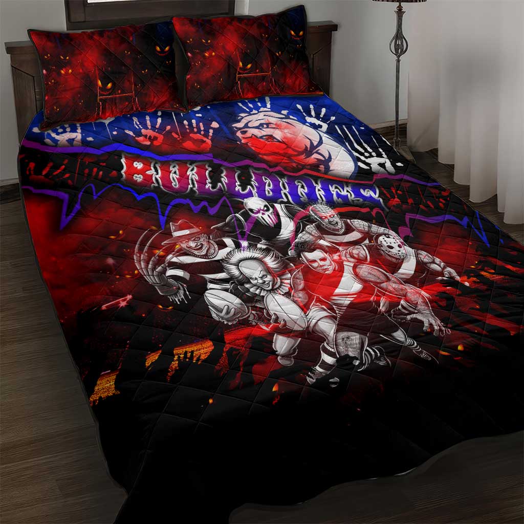 Step Into Horror Domain Bulldogs Football Quilt Bed Set Halloween Horror Movie Characters - Aussie Hoodie