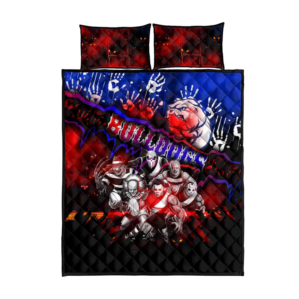 Step Into Horror Domain Bulldogs Football Quilt Bed Set Halloween Horror Movie Characters - Aussie Hoodie